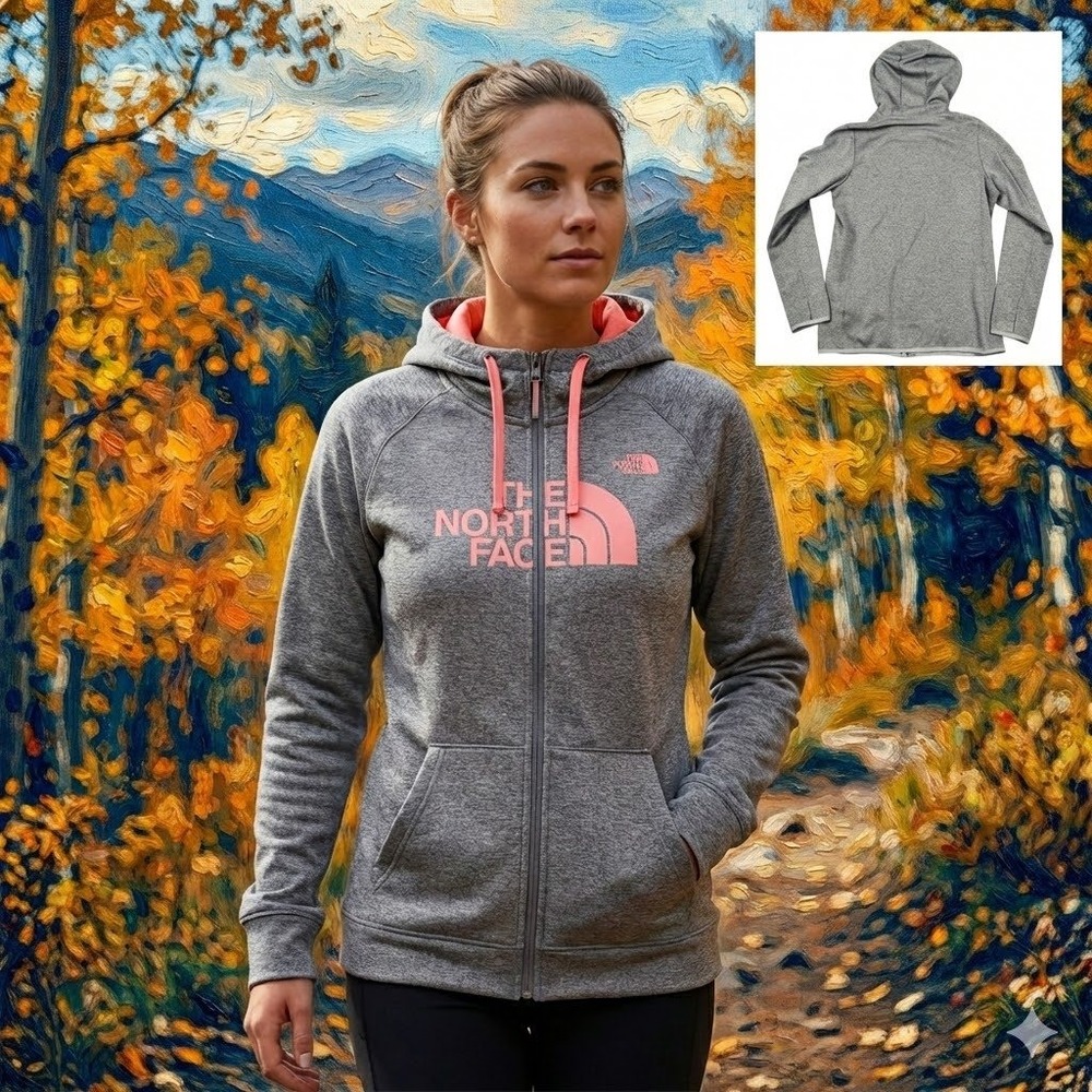 The North Face Agave Hoodie Womens Medium Grey Pink Hardface Fleece Full Zip F16